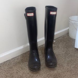 Black tall gloss hunter boots
